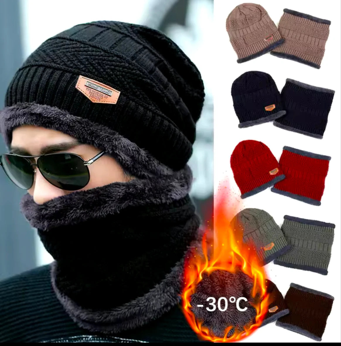 New Stylish Cotton Beanie Full Set – 2 Piece Cap + Neck Warmer for Adults | Winter Essentials Decent Vibes