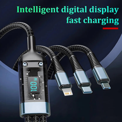 100W 5A Fast Charging 3-in-1 USB Cable – Type-C, Micro USB & Lightning Connectors | Durable Multi Charging Cable Decent Vibes