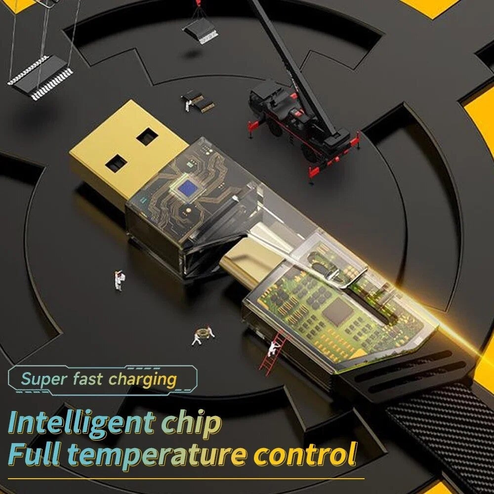 4 in 1 Data Cable – USB-C & Lightning | Durable Braided Fast Charging & Data Transfer Cable (Black with Yellow Connectors) Decent Vibes