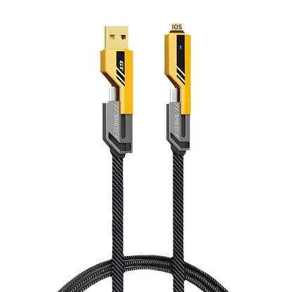 4 in 1 Data Cable – USB-C & Lightning | Durable Braided Fast Charging & Data Transfer Cable (Black with Yellow Connectors) Decent Vibes