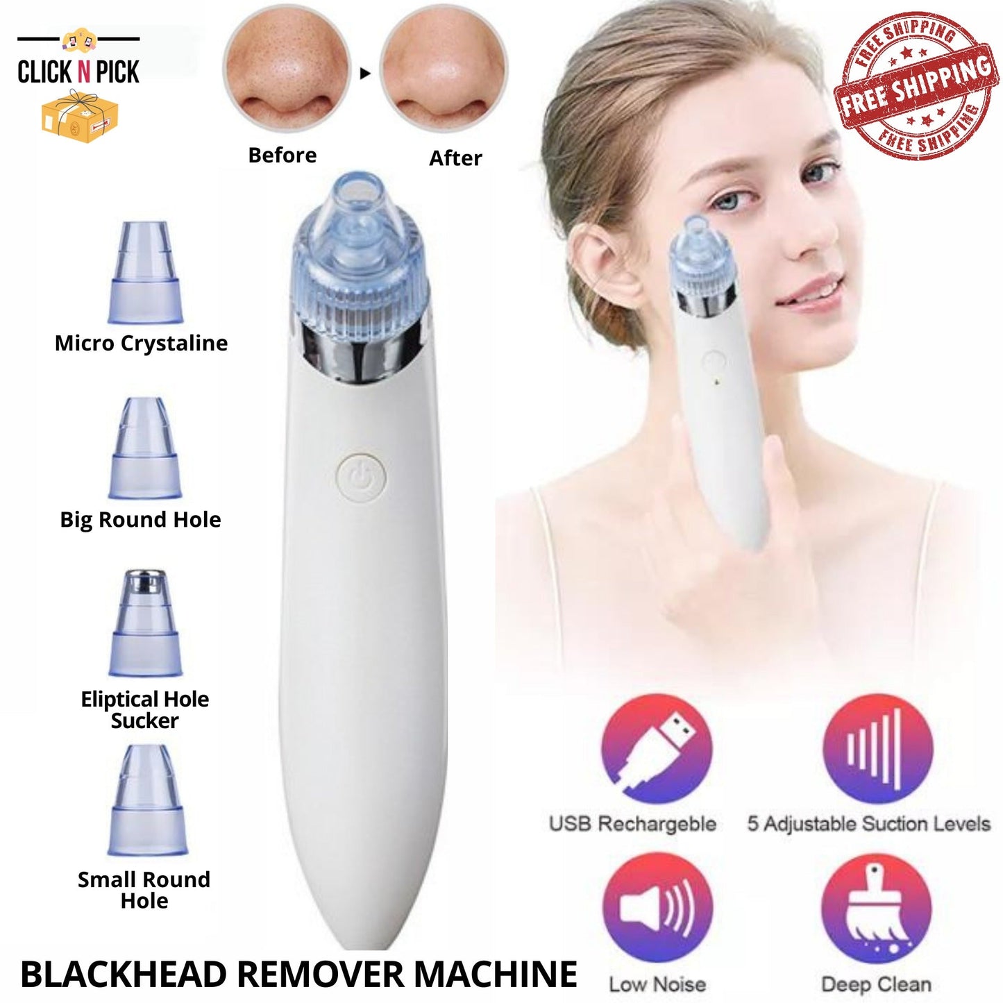 4 in 1 Rechargeable Blackhead Removal Machine – Face Acne Pore Cleaner Vacuum Suction Tool Decent Vibes