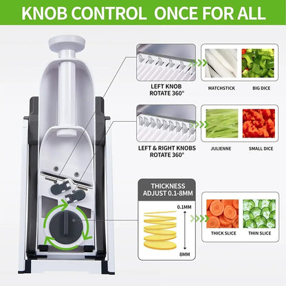 5 in 1 Manual Vegetable Cutter – Multifunction Slicer, Chopper & Shredder for Kitchen Decent Vibes
