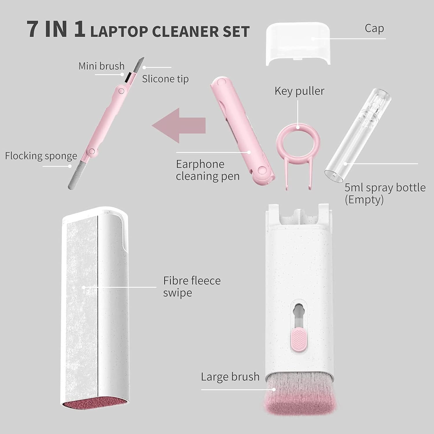 7 in 1 Keyboard & Gadget Cleaning Kit – Multifunctional Brush Set for Laptop, Mobile & Airpods Decent Vibes