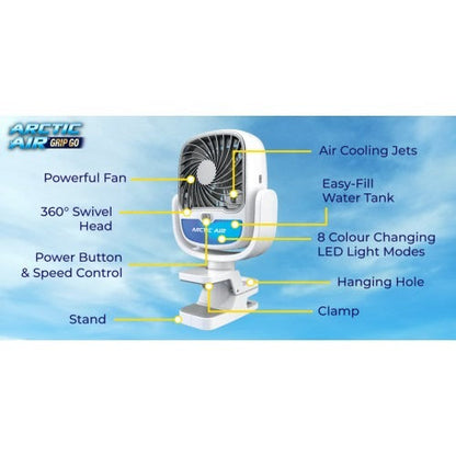Arctic Air Portable Fan with Universal Clamp – 3 Speed, Cordless, 360° Swivel Decent Vibes
