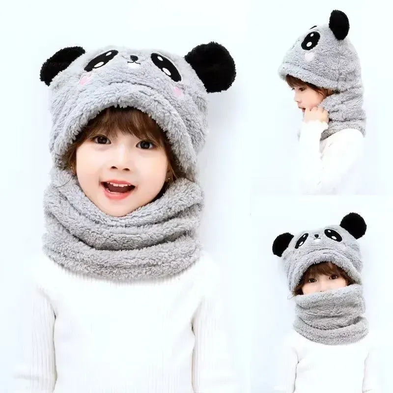Kids Winter Panda Wool Cap with Neck Warmer – Cartoon Panda Design for Boys & Girls (1–12 Years) Decent Vibes