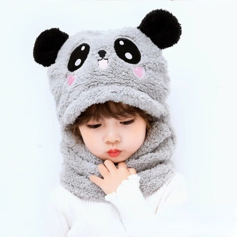 Kids Winter Panda Wool Cap with Neck Warmer – Cartoon Panda Design for Boys & Girls (1–12 Years) Decent Vibes