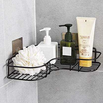 Metal Corner Rack – Wall Mount Storage Shelf for Bathroom & Kitchen (With Hook) Decent Vibes