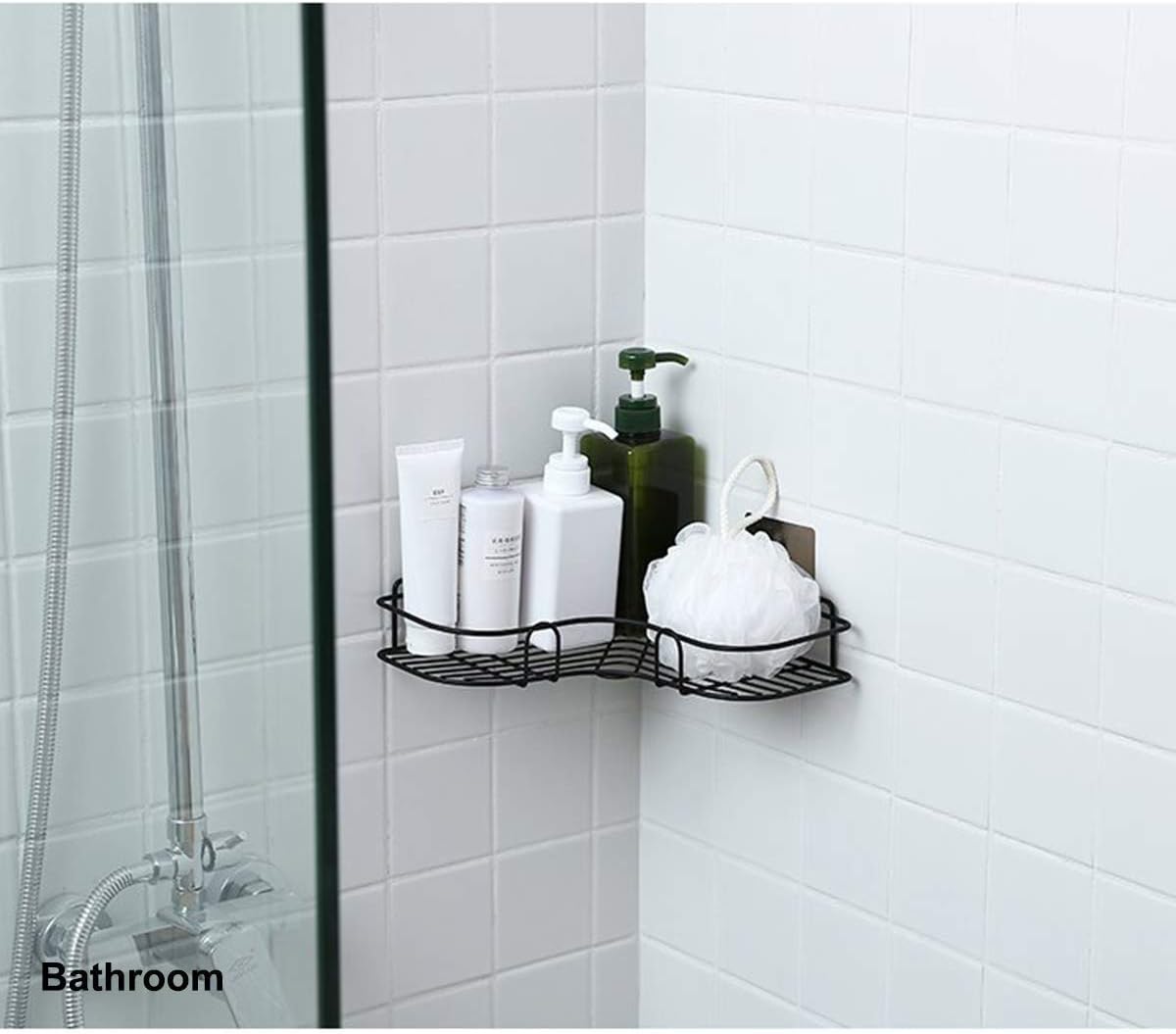 Metal Corner Rack – Wall Mount Storage Shelf for Bathroom & Kitchen (With Hook) Decent Vibes