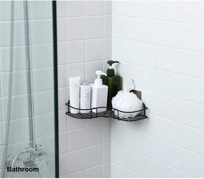 Metal Corner Rack – Wall Mount Storage Shelf for Bathroom & Kitchen (With Hook) Decent Vibes