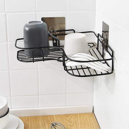 Metal Corner Rack – Wall Mount Storage Shelf for Bathroom & Kitchen (With Hook) Decent Vibes