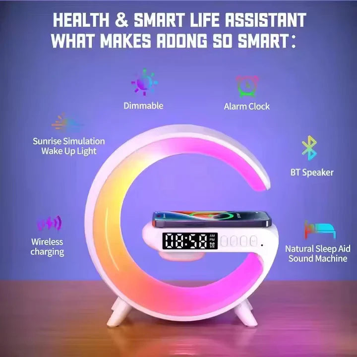 Multi-functional LED Clock Display Speaker G Lamp BT-3401 – Wireless Charging, Bluetooth Speaker, Night Light & Alarm Clock Decent Vibes