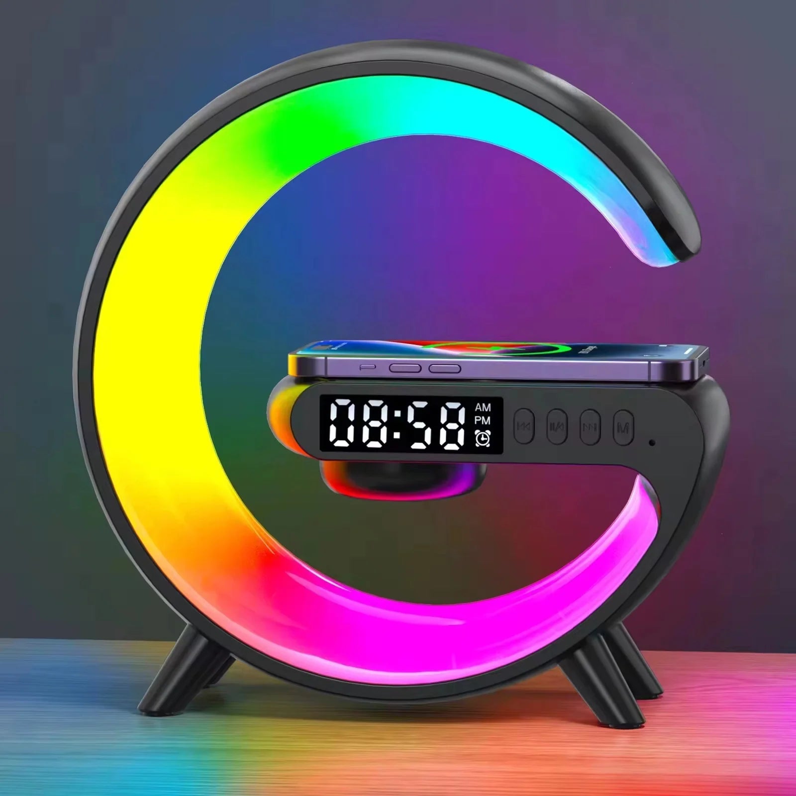Multi-functional LED Clock Display Speaker G Lamp BT-3401 – Wireless Charging, Bluetooth Speaker, Night Light & Alarm Clock Decent Vibes