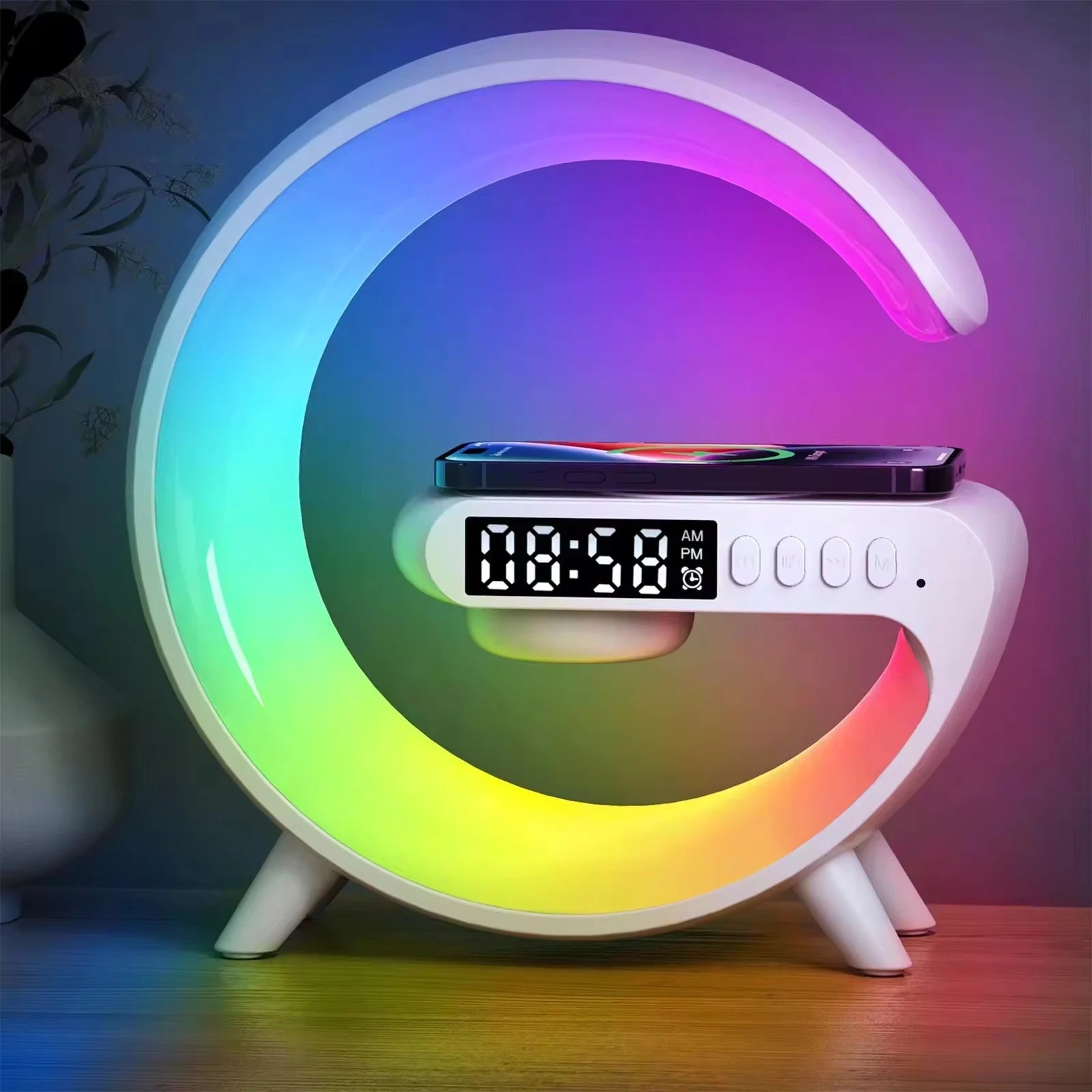 Multi-functional LED Clock Display Speaker G Lamp BT-3401 – Wireless Charging, Bluetooth Speaker, Night Light & Alarm Clock Decent Vibes