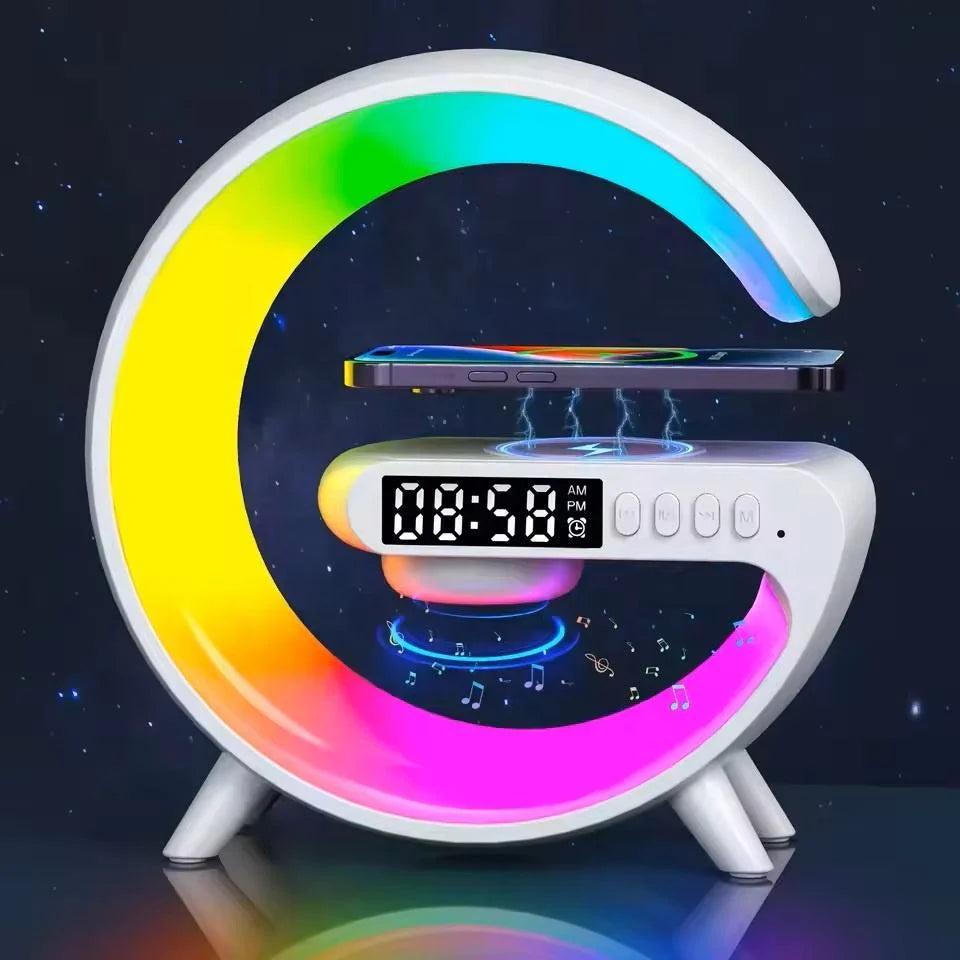 Multi-functional LED Clock Display Speaker G Lamp BT-3401 – Wireless Charging, Bluetooth Speaker, Night Light & Alarm Clock Decent Vibes