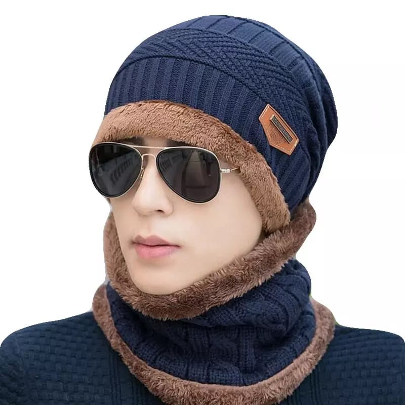 New Stylish Cotton Beanie Full Set – 2 Piece Cap + Neck Warmer for Adults | Winter Essentials Decent Vibes