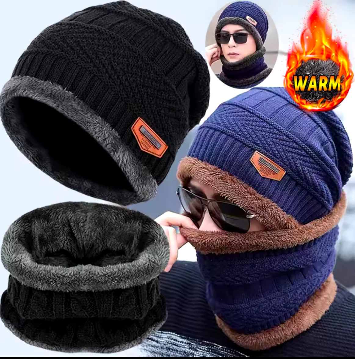New Stylish Cotton Beanie Full Set – 2 Piece Cap + Neck Warmer for Adults | Winter Essentials Decent Vibes