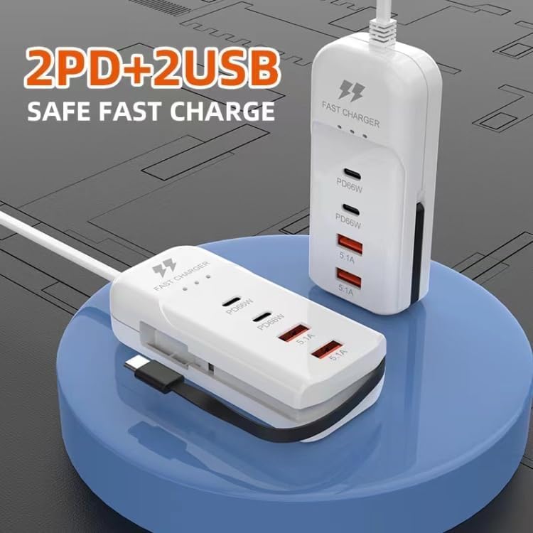 PD 66W USB Fast Charger with Type-C Cable – 5.1A High-Speed Charging Adapter | Ultra-Fast & Safe Decent Vibes