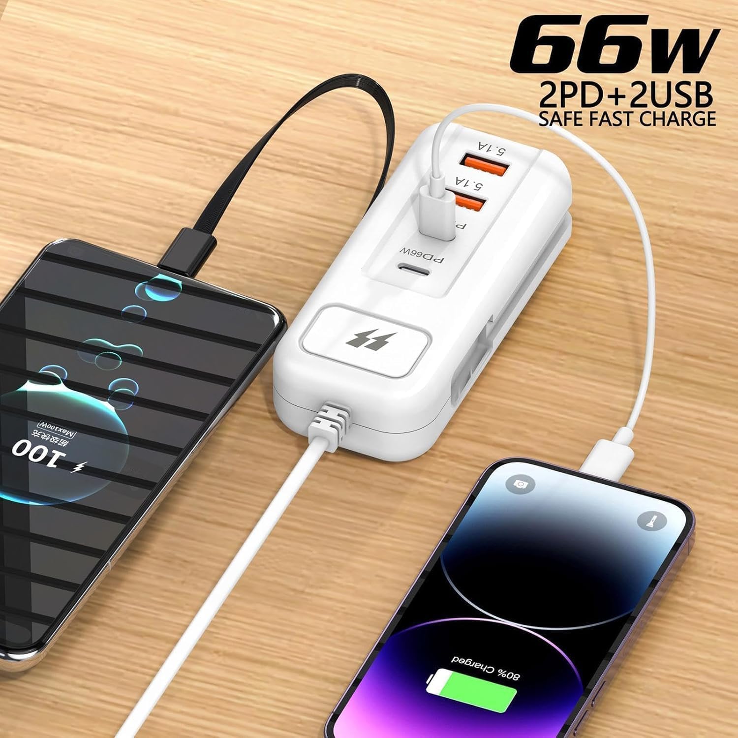 PD 66W USB Fast Charger with Type-C Cable – 5.1A High-Speed Charging Adapter | Ultra-Fast & Safe Decent Vibes